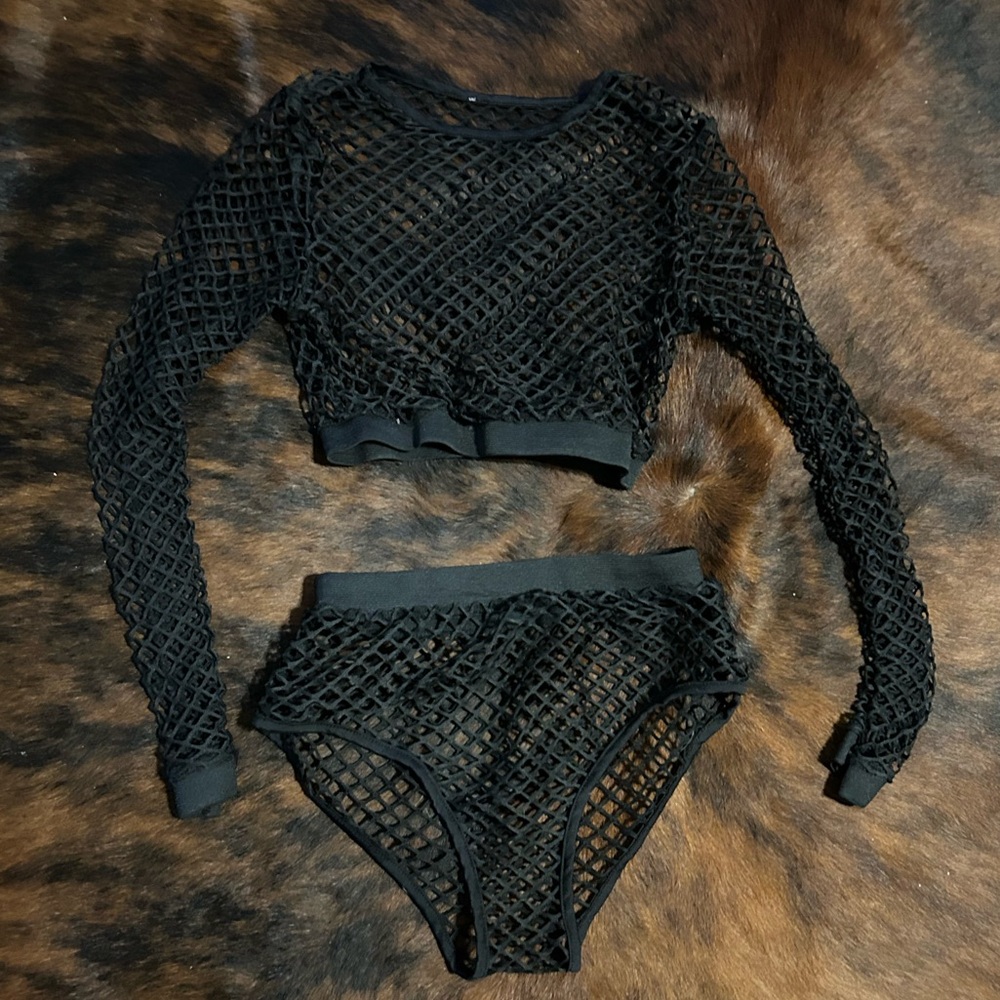 Black Fishnet Two-Piece Set